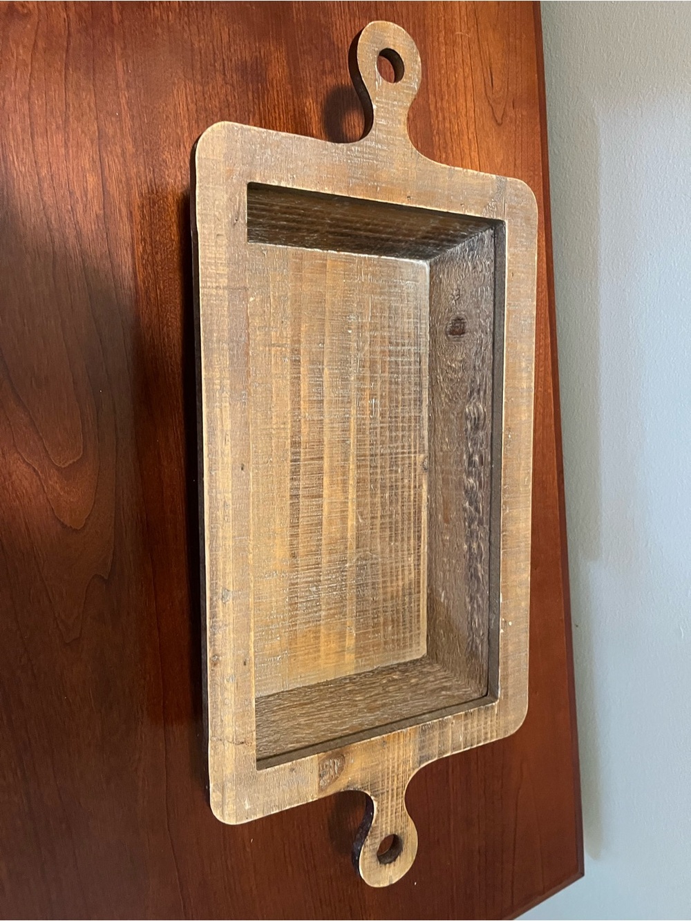 NWT. Kirkland’s Rustic Wooden Tray - Brown/gray- can hang on wall